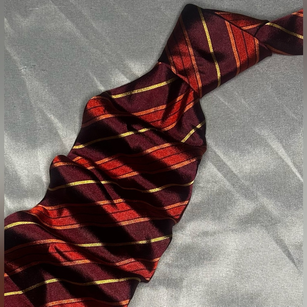 Men’s Paul Smith Vintage Vtg 90s Red Gold Striped Silk England Designer Tie